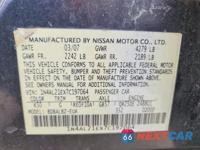 Zdjęcie 13 z 13 samochodu: 2007 NISSAN ALTIMA 2.5 VIN:1N4AL21EX7C197064 - miniatura