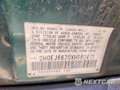 Zdjęcie 25 z 26 samochodu: 1999 HONDA CIVIC LX VIN:2HGEJ6670XH560411 - miniatura