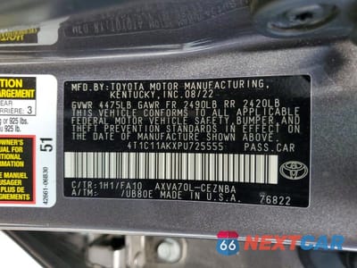 Zdjęcie 12 z 12 samochodu: 2023 TOYOTA CAMRY LE VIN:4T1C11AKXPU725555 - miniatura