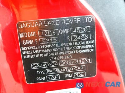 Zdjęcie 12 z 12 samochodu: 2016 JAGUAR F-TYPE VIN:SAJWA6AT3G8K34231 - miniatura