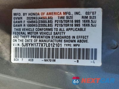 Zdjęcie 14 z 14 samochodu: 2007 HONDA ELEMENT EX VIN:5J6YH177X7L012101 - miniatura