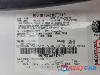 Zdjęcie 12 z 12 samochodu: 2010 LINCOLN MKZ VIN:3LNHL2GCXAR642907 - miniatura