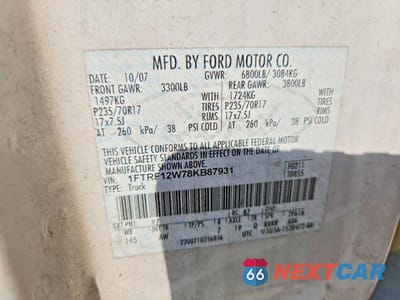 Zdjęcie 12 z 12 samochodu: 2008 FORD F150 VIN:1FTRF12W78KB87931 - miniatura