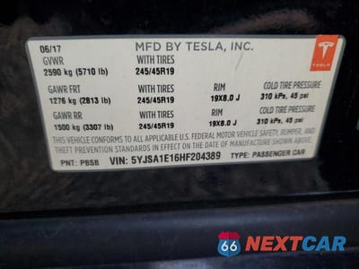 Zdjęcie 13 z 13 samochodu: 2017 TESLA MODEL S VIN:5YJSA1E16HF204389 - miniatura