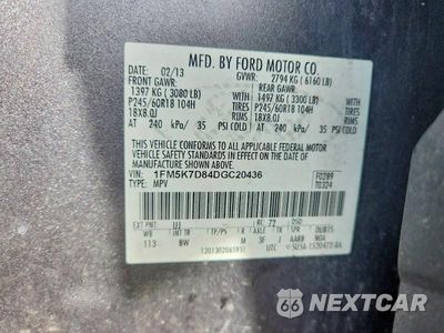 Zdjęcie 13 z 13 samochodu: 2013 FORD EXPLORER XLT VIN:1FM5K7D84DGC20436 - miniatura