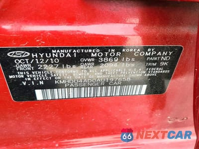 Zdjęcie 12 z 12 samochodu: 2010 HYUNDAI ELANTRA GLS VIN:KMHDU4AD0AU197658 - miniatura