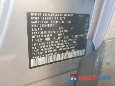 Zdjęcie 14 z 14 samochodu: 2017 VOLKSWAGEN TIGUAN S VIN:WVGBV7AX7HW502023 - miniatura