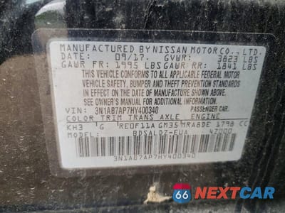 Zdjęcie 12 z 12 samochodu: 2017 NISSAN SENTRA SV VIN:3N1AB7AP7HY400340 - miniatura