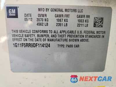 Zdjęcie 12 z 12 samochodu: 2013 CHEVROLET MALIBU 2LT VIN:1G11F5RR9DF114124 - miniatura