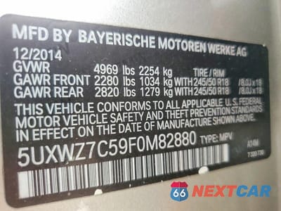 Zdjęcie 12 z 12 samochodu: 2015 BMW X3 SDRIVE28I VIN:5UXWZ7C59F0M82880 - miniatura