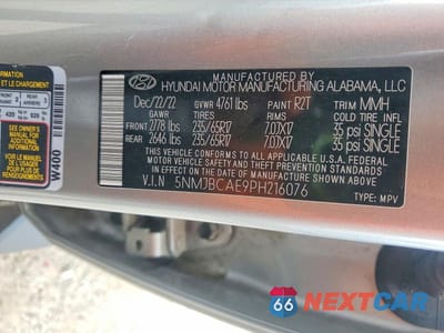 Zdjęcie 14 z 14 samochodu: 2023 HYUNDAI TUCSON SEL VIN:5NMJBCAE9PH216076 - miniatura