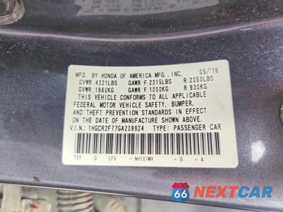 Zdjęcie 13 z 13 samochodu: 2016 HONDA ACCORD EX VIN:1HGCR2F77GA209924 - miniatura