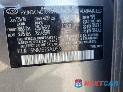 Zdjęcie 13 z 13 samochodu: 2019 HYUNDAI SANTA FE SE VIN:5NMS23AD5KH009611 - miniatura
