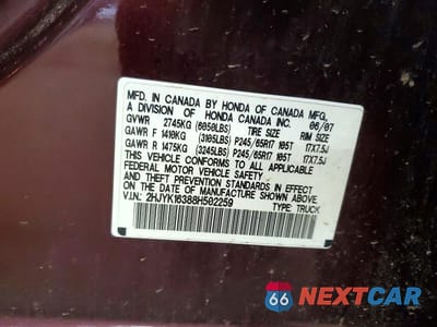 Zdjęcie 12 z 12 samochodu: 2008 HONDA RIDGELINE RTX VIN:2HJYK16388H502259 - miniatura