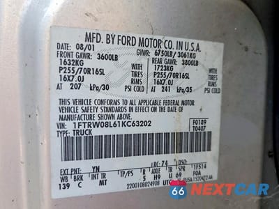Zdjęcie 12 z 12 samochodu: 2001 FORD F150 SUPERCREW VIN:1FTRW08L61KC63202 - miniatura