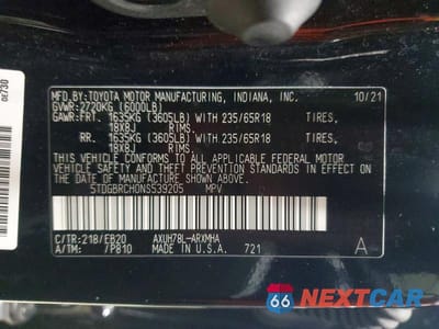 Zdjęcie 13 z 13 samochodu: 2022 TOYOTA HIGHLANDER HYBRID XLE VIN:5TDGBRCH0NS539205 - miniatura