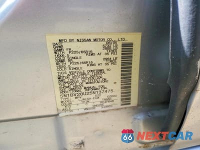 Zdjęcie 13 z 13 samochodu: 2005 NISSAN QUEST 3.5 VIN:5N1BV28U25N137475 - miniatura
