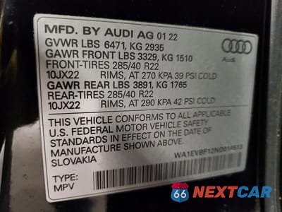Zdjęcie 14 z 14 samochodu: 2022 AUDI Q8 PREMIUM PLUS S-LINE VIN:WA1EVBF12ND014513 - miniatura