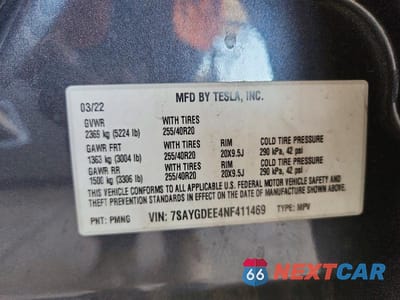 Zdjęcie 13 z 13 samochodu: 2022 TESLA MODEL Y VIN:7SAYGDEE4NF411469 - miniatura