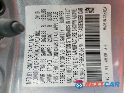 Zdjęcie 12 z 12 samochodu: 2019 HONDA CIVIC LX VIN:2HGFC2F66KH604970 - miniatura