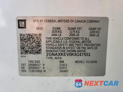 Zdjęcie 13 z 13 samochodu: 2019 CHEVROLET EQUINOX LT VIN:2GNAXKEV0K6147551 - miniatura