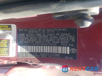 Zdjęcie 12 z 12 samochodu: 2019 TOYOTA CAMRY LE VIN:4T1B11HK3KU259302 - miniatura
