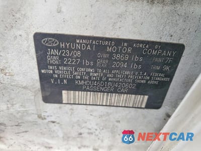 Zdjęcie 12 z 12 samochodu: 2008 HYUNDAI ELANTRA GLS VIN:KMHDU46D18U420602 - miniatura