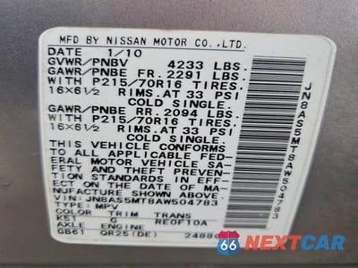 Zdjęcie 13 z 13 samochodu: 2010 NISSAN ROGUE S/SL/KROM VIN:JN8AS5MT8AW504783 - miniatura