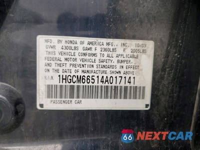 Zdjęcie 12 z 12 samochodu: 2004 HONDA ACCORD EX VIN:1HGCM66514A017141 - miniatura