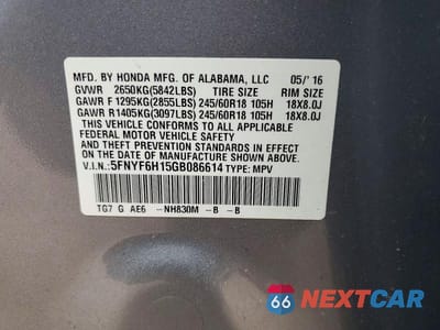 Zdjęcie 13 z 13 samochodu: 2016 HONDA PILOT LX VIN:5FNYF6H15GB086614 - miniatura