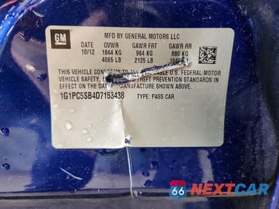 Zdjęcie 13 z 13 samochodu: 2013 CHEVROLET CRUZE LT VIN:1G1PC5SB4D7153438 - miniatura