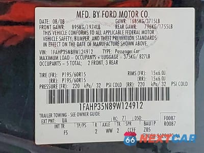 Zdjęcie 12 z 12 samochodu: 2009 FORD FOCUS SE VIN:1FAHP35N89W124912 - miniatura