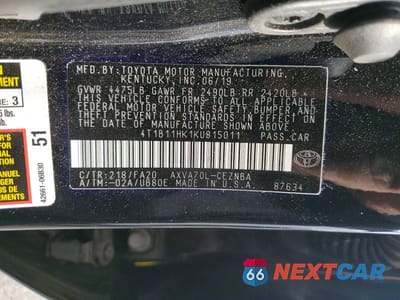 Zdjęcie 12 z 12 samochodu: 2019 TOYOTA CAMRY LE VIN:4T1B11HK1KU815011 - miniatura