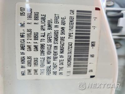 Zdjęcie 12 z 12 samochodu: 2007 HONDA ACCORD LX VIN:1HGCM56417A172343 - miniatura