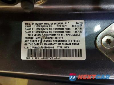 Zdjęcie 14 z 14 samochodu: 2019 HONDA CR-V EXL VIN:7FARW2H89KE001409 - miniatura