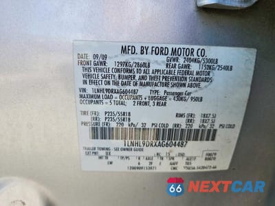 Zdjęcie 13 z 13 samochodu: 2010 LINCOLN MKS VIN:1LNHL9DRXAG604487 - miniatura