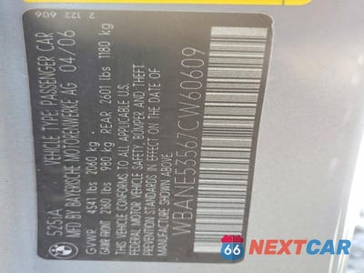 Zdjęcie 12 z 12 samochodu: 2007 BMW 525 I VIN:WBANE53567CW60609 - miniatura