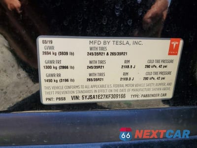 Zdjęcie 13 z 13 samochodu: 2019 TESLA MODEL S VIN:5YJSA1E27KF309166 - miniatura