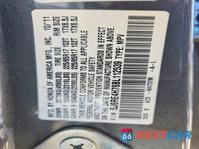 Zdjęcie 13 z 13 samochodu: 2011 HONDA CR-V EXL VIN:5J6RE4H76BL112539 - miniatura