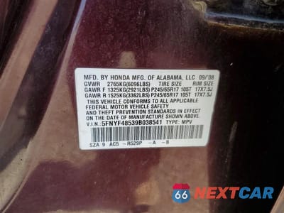 Zdjęcie 13 z 13 samochodu: 2009 HONDA PILOT EXL VIN:5FNYF48539B038541 - miniatura
