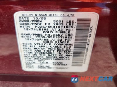 Zdjęcie 12 z 12 samochodu: 2006 NISSAN MURANO S VIN:JN8AZ08W76W505028 - miniatura