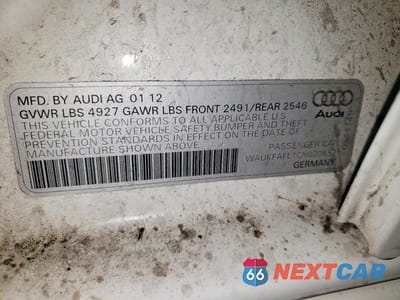 Zdjęcie 12 z 12 samochodu: 2012 AUDI A4 PRESTIGE VIN:WAUKFAFL1CN020552 - miniatura