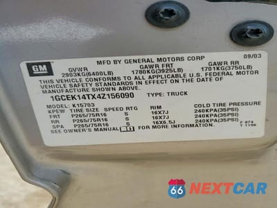 Zdjęcie 13 z 13 samochodu: 2004 CHEVROLET SILVERADO K1500 VIN:1GCEK14TX4Z156090 - miniatura