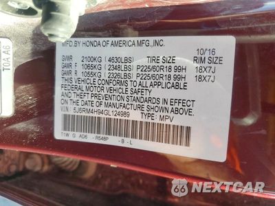 Zdjęcie 13 z 13 samochodu: 2016 HONDA CR-V TOURING VIN:5J6RM4H94GL124989 - miniatura