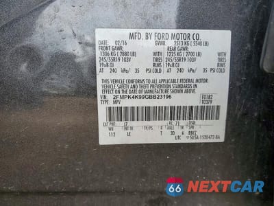 Zdjęcie 12 z 12 samochodu: 2016 FORD EDGE TITANIUM VIN:2FMPK4K99GBB23196 - miniatura