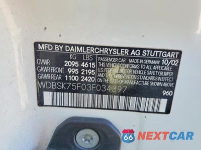 Zdjęcie 12 z 12 samochodu: 2003 MERCEDES-BENZ SL 500R VIN:WDBSK75F03F034397 - miniatura