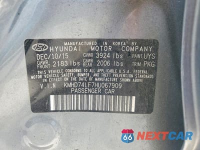 Zdjęcie 12 z 12 samochodu: 2017 HYUNDAI ELANTRA SE VIN:KMHD74LF7HU067909 - miniatura