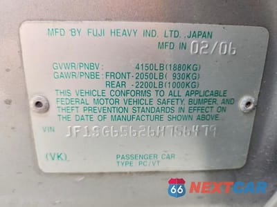 Zdjęcie 12 z 12 samochodu: 2006 SUBARU FORESTER 2.5X PREMIUM VIN:JF1SG65626H756479 - miniatura