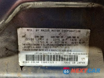 Zdjęcie 12 z 12 samochodu: 2008 MAZDA 3 HATCHBACK VIN:JM1BK344781126864 - miniatura