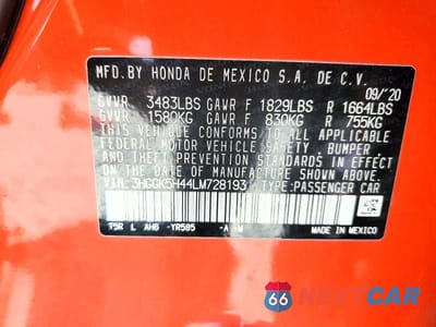 Zdjęcie 13 z 13 samochodu: 2020 HONDA FIT LX VIN:3HGGK5H44LM728193 - miniatura